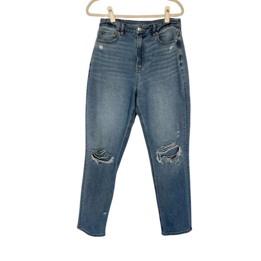 American Eagle Curvy Mom Jeans Distressed Casual 8 Long